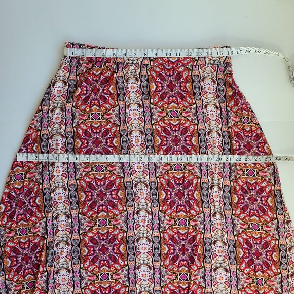 Cato A-line Midi Skirt 14/16W Jersey Boho Multicolor Casual Red Pink Pull On - Picture 7 of 9